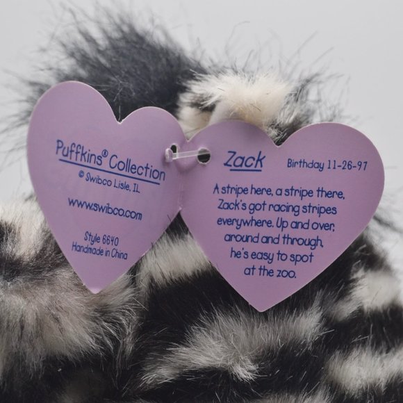 Zack the Zebra Puffkins by Swibco Style 6640 Bean Bag Plush - Picture 6 of 8